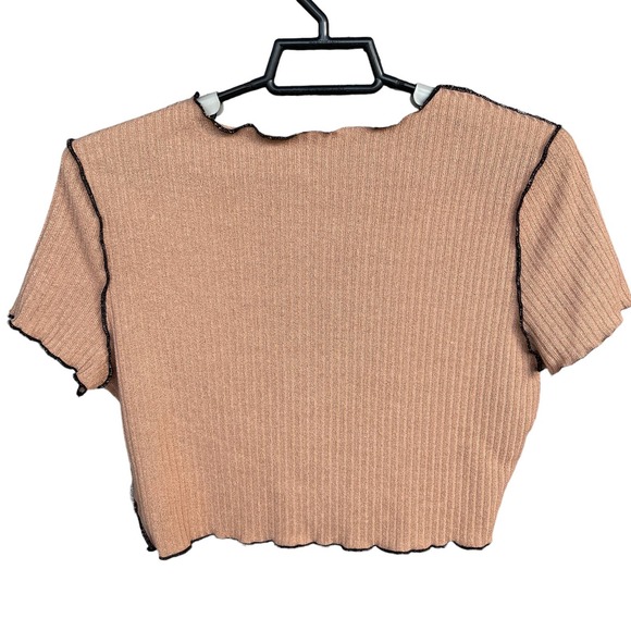 Shein Crop Top Womens Extra Large Brown Colorblock Lettuce Trim - Picture 2 of 9